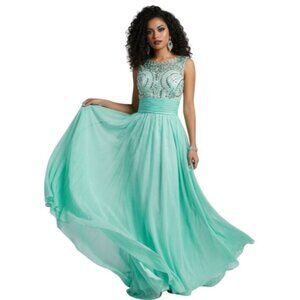Mint Green A-line Sleeveless Open Back Jeweled Gown 6 MOB Bridesmaid Prom